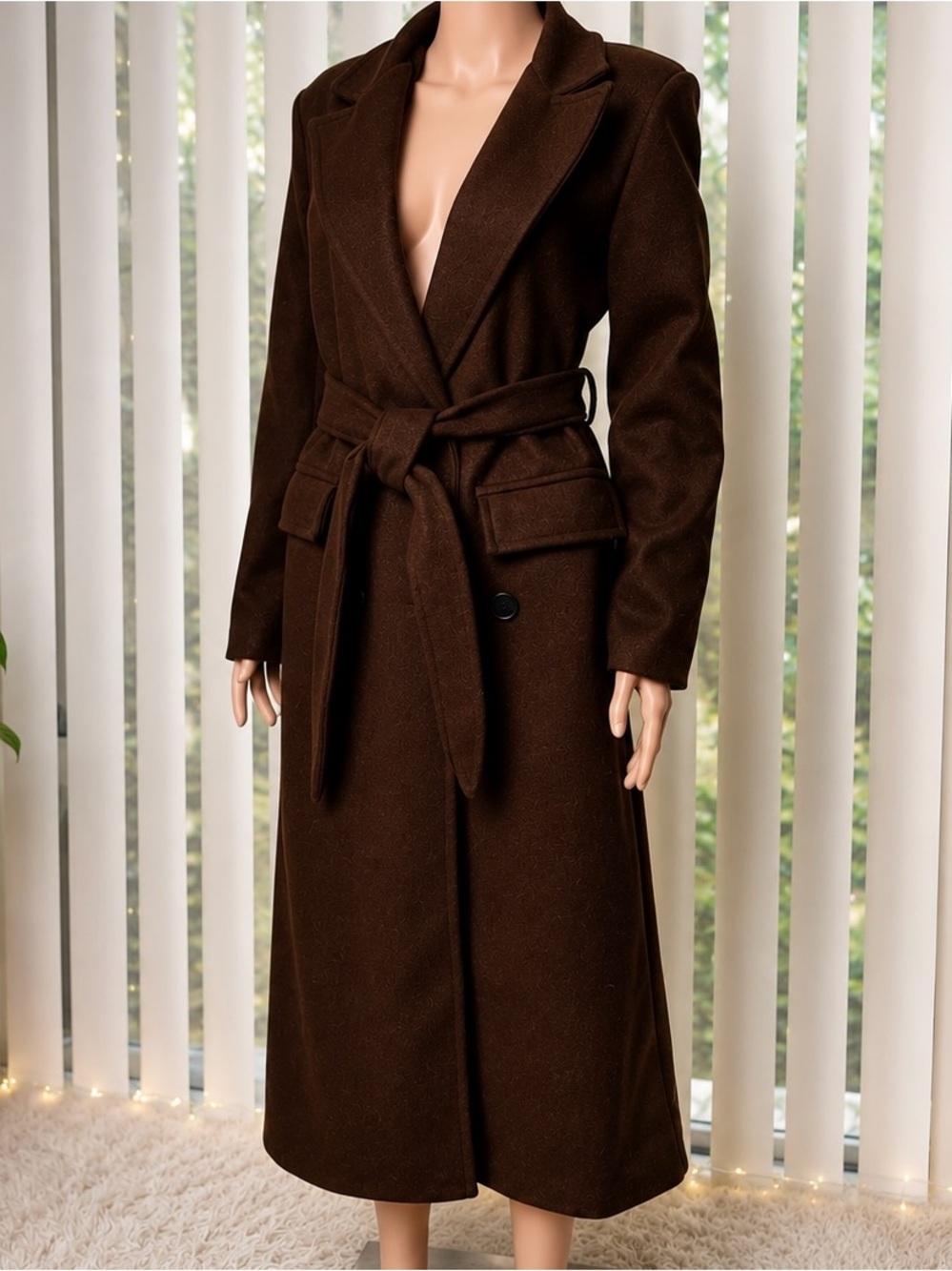 Boohoo Brown Long Belted Tailored Coat Size US 6 / UK 10